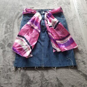 JET Womens Straight Scarf Belted Skirt Fly Zip Raw Edge Cotton Denim Blue Size 4